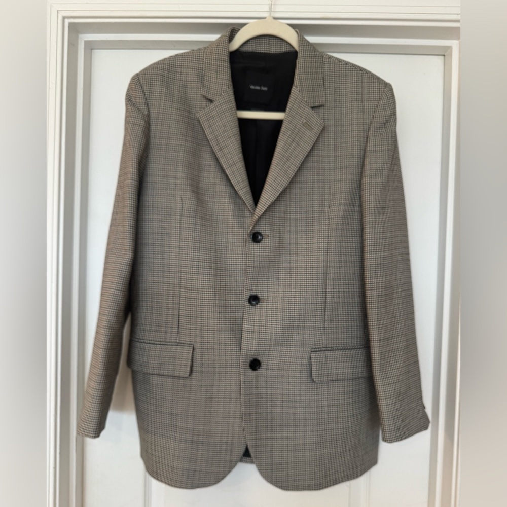 Massimo Dutti Women's Blazer in Gray Checkered Pattern